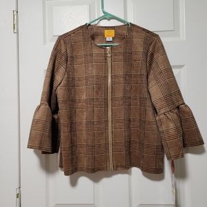 NWT Ruby Rb. Petite Medium Brown And Plaid Jacket With Zipper